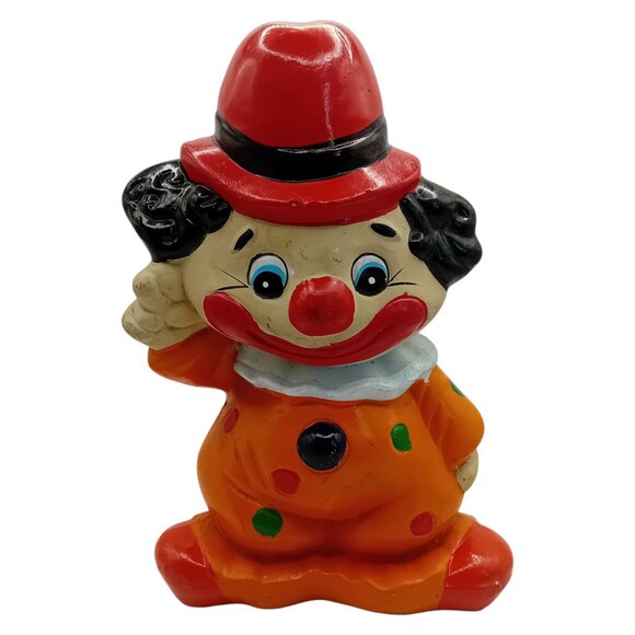 Vintage Clown Coin Bank Figurine Ceramic Novelty Decor Polka Dot Kidcore 9" READ - Picture 1 of 16